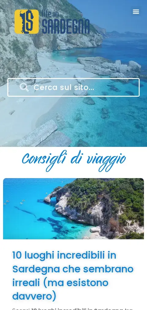 Schermata mobile del sito Life in Sardegna