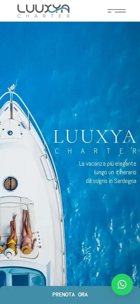 Schermata mobile del sito Luuxya Charter