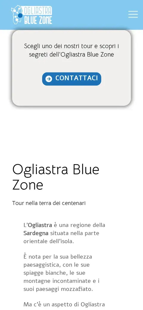 Schermata mobile del sito Ogliastra Blue Zone