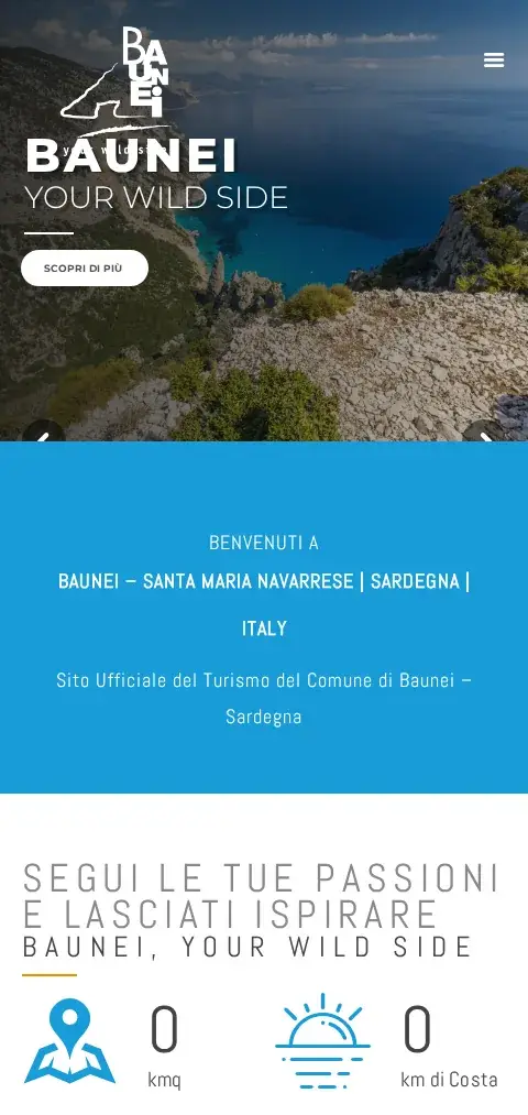 Schermata mobile del sito Turismo Baunei